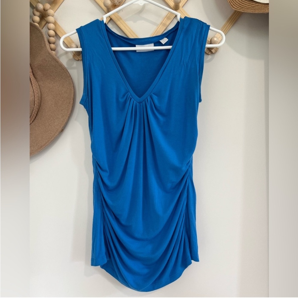 New York & Company Blue Ruched Tank